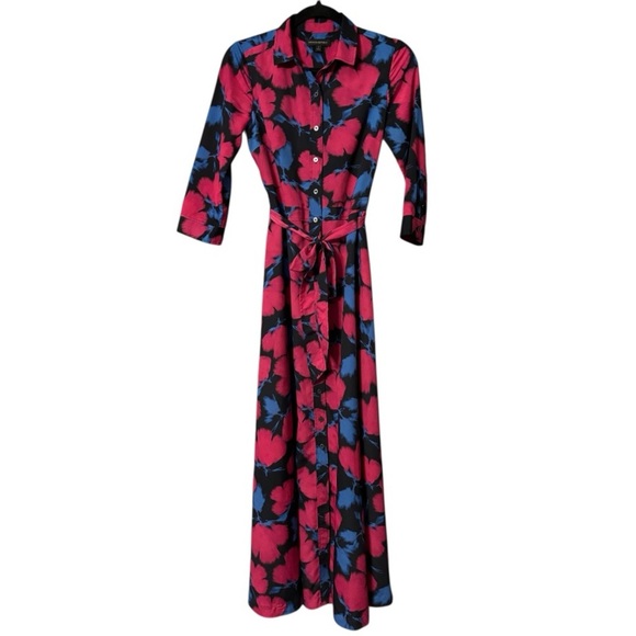 Banana Republic Vibrant Pink and Blue Floral Maxi Shirtwaist Dress. - Picture 3 of 7